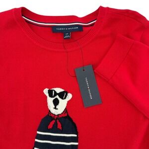 Tommy Hilfiger Womens‎ Large Red Polar Bear Crewneck Sweater Knit Pullover NWT!